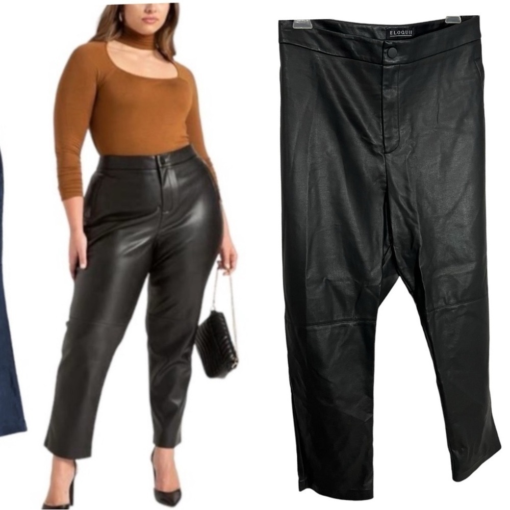 Eloquii Black Faux Vegan Leather Leggings Ankle Pants Womens Plus Sz 22 Fall
